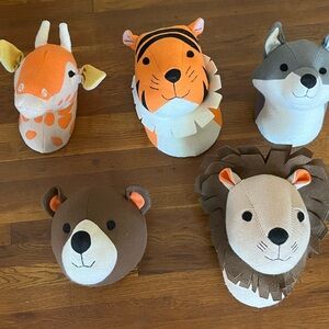 Pillowfort Nursery Animal Heads - Set of 5 Plush Wall Hanging Decor Target